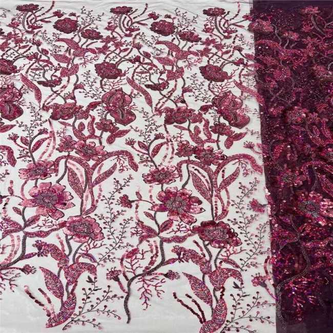 5 Yards Sequined Beaded Embroidered Lace Material Fabric