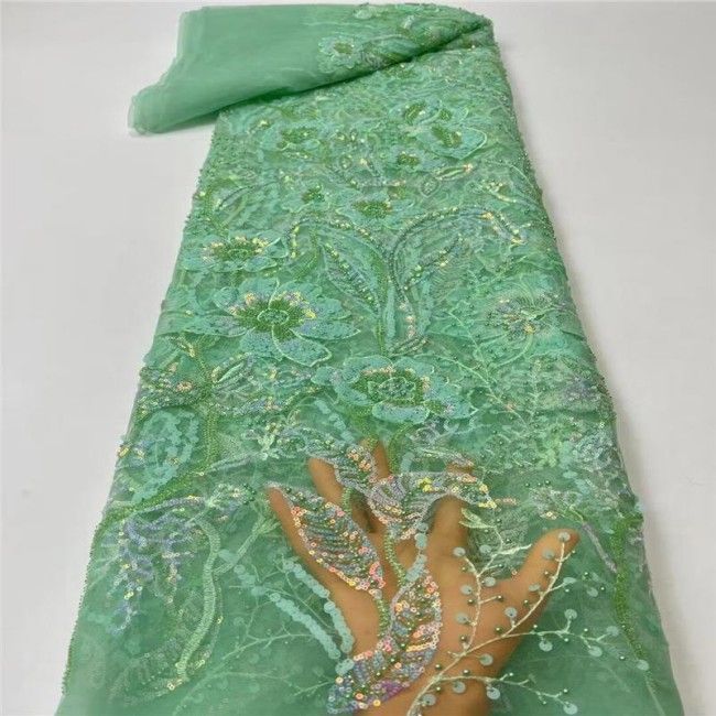 5 Yards Sequined Beaded Embroidered Lace Material Fabric