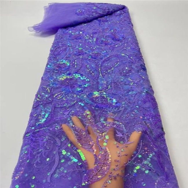 5 Yards Sequined Beaded Embroidered Lace Material Fabric