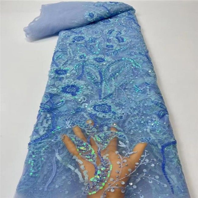 5 Yards Sequined Beaded Embroidered Lace Material Fabric