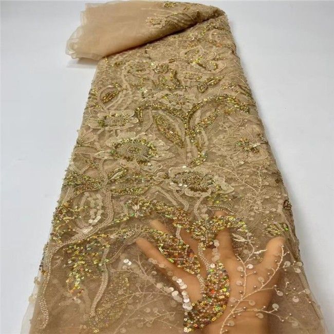 5 Yards Beaded Embroidered Lace Fabric ITM JX302