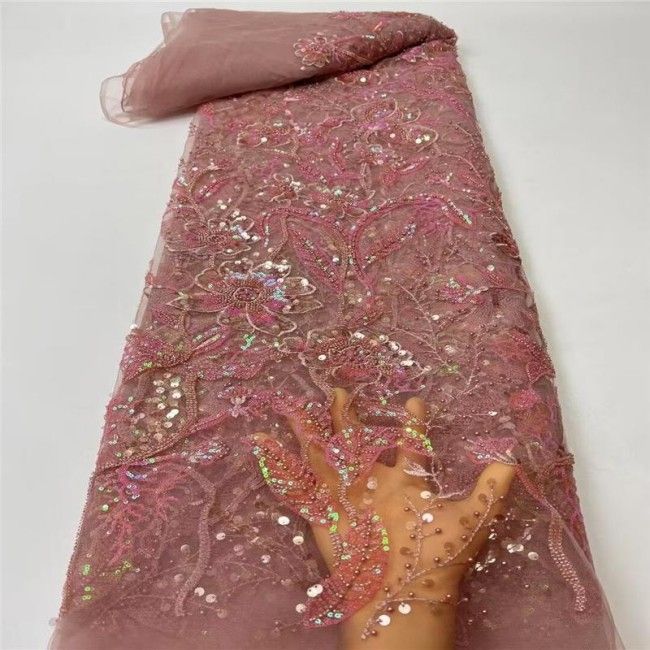 5 Yards Sequined Beaded Embroidered Lace Material Fabric