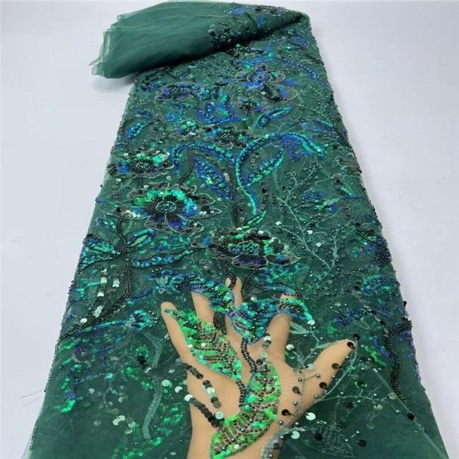 5 Yards Sequined Beaded Embroidered Lace Material Fabric