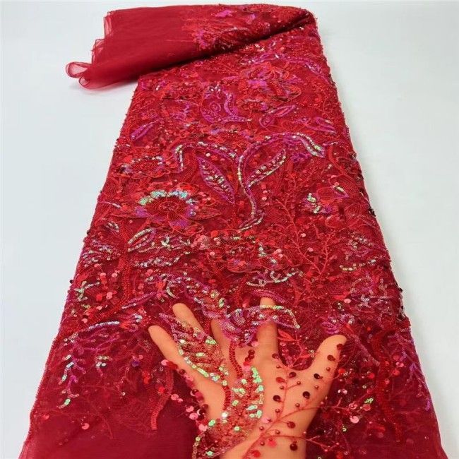 5 Yards Sequined Beaded Embroidered Lace Material Fabric