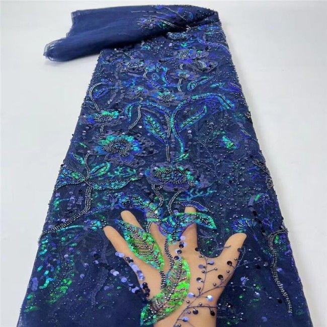 5 Yards Sequined Beaded Embroidered Lace Material Fabric