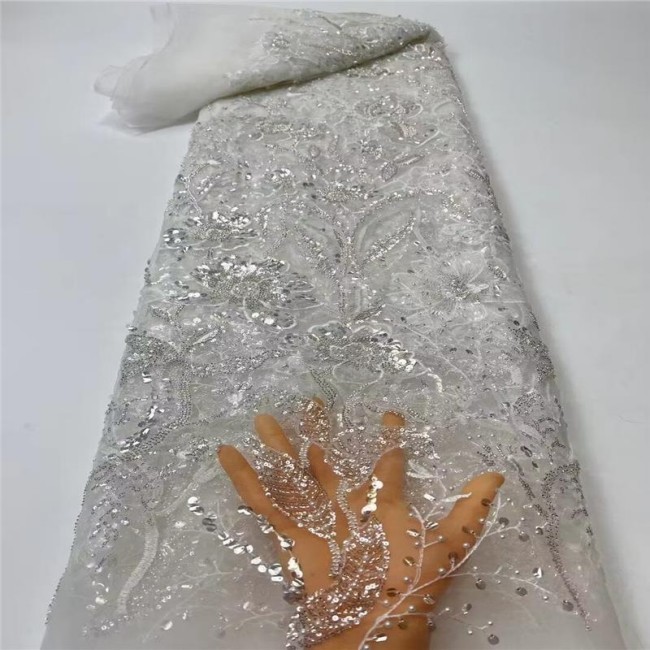 5 Yards Sequined Beaded Embroidered Lace Material Fabric