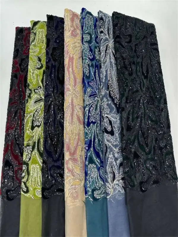 5 Yards Beaded Multi-Colored 3D Floral Lace Material Fabric ZT024
