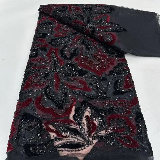 5 Yards Multi-Color Sequins Pearls Beaded Embroidered 3D Floral Lace Material Fabric ZT024