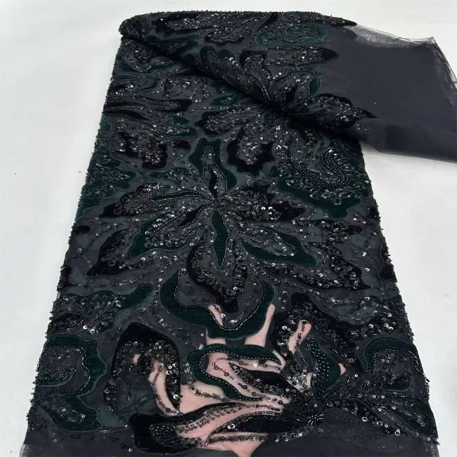 5 Yards Multi-Color Sequins Pearls Beaded Embroidered 3D Floral Lace Material Fabric ZT024