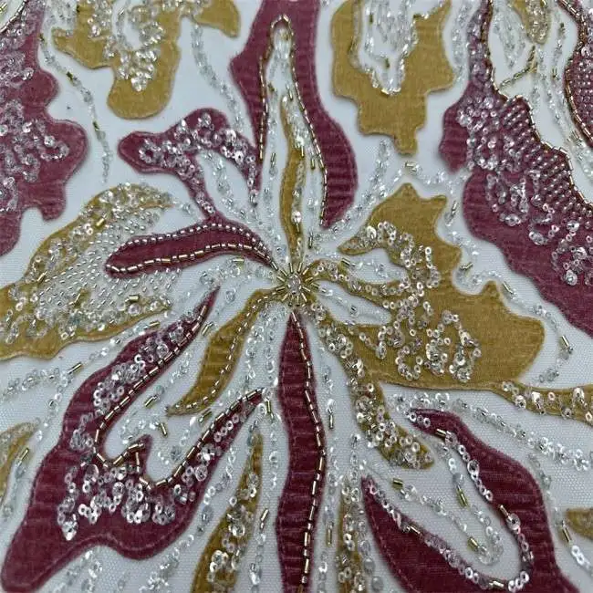 5 Yards Multi-Color Sequins Pearls Beaded Embroidered 3D Floral Lace Material Fabric ZT024