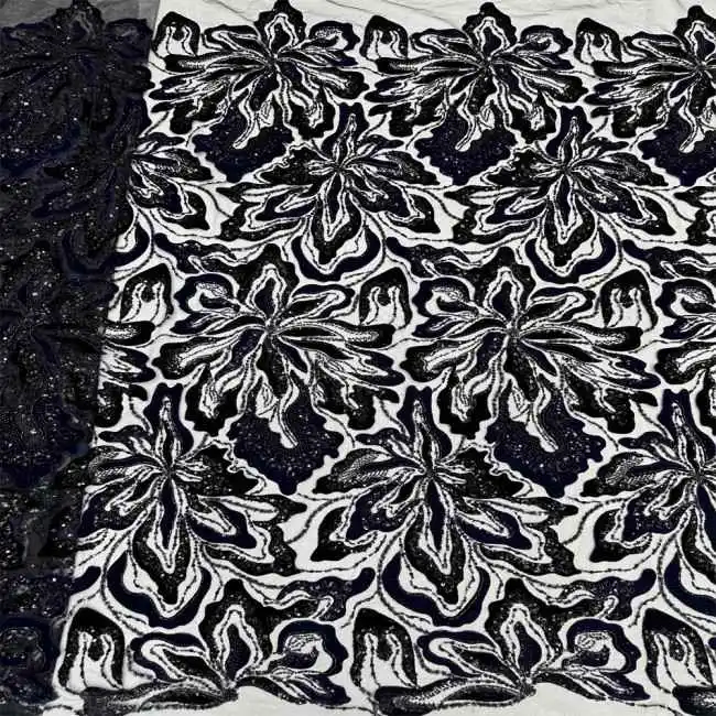 5 Yards Multi-Color Sequins Pearls Beaded Embroidered 3D Floral Lace Material Fabric ZT024