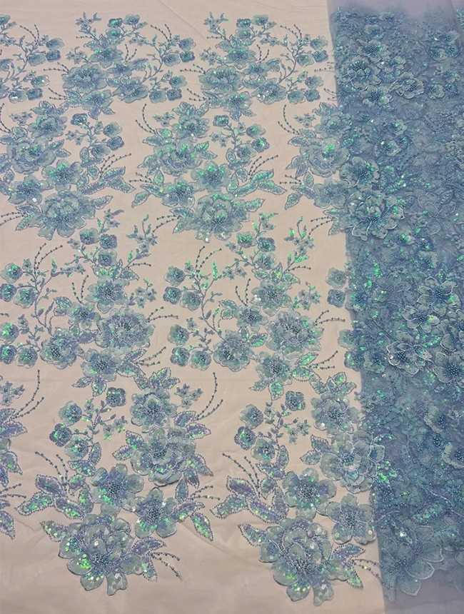 5 Yards Multi-Color Sequins Pearls Beaded Embroidered 3D Floral Lace Material Fabric ZT029