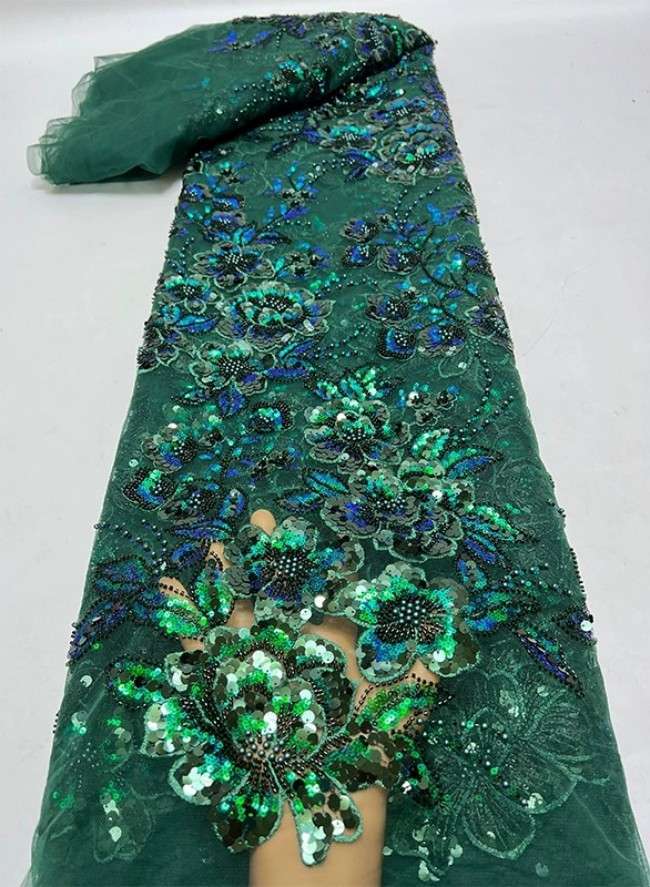 5 Yards Multi-Color Sequins Pearls Beaded Embroidered 3D Floral Lace Material Fabric ZT029