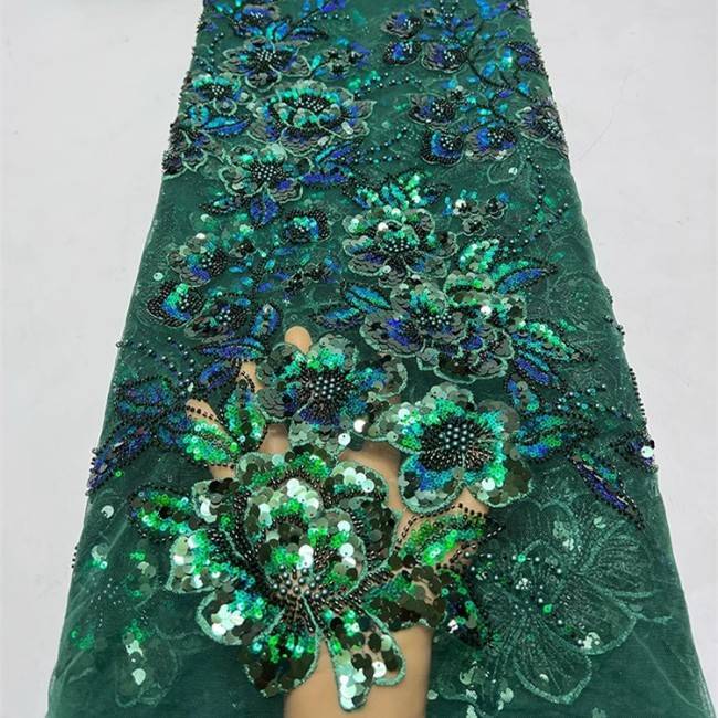 5 Yards Multi-Color Sequins Pearls Beaded Embroidered 3D Floral Lace Material Fabric ZT029
