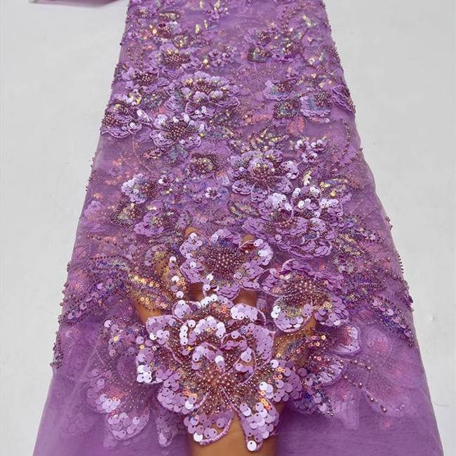5 Yards Multi-Color Sequins Pearls Beaded Embroidered 3D Floral Lace Material Fabric ZT029