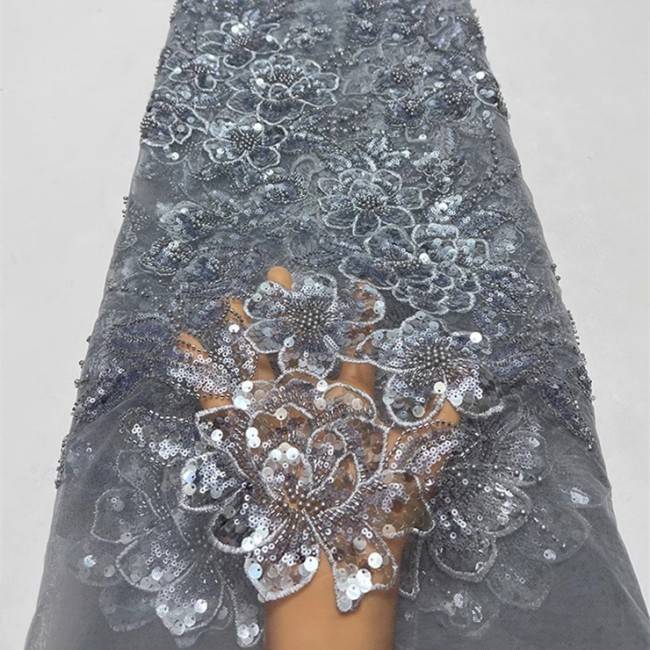 5 Yards Multi-Color Sequins Pearls Beaded Embroidered 3D Floral Lace Material Fabric ZT029