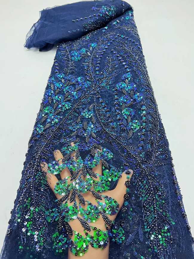 5 Yards Multi-Color Sequins Pearls Beaded Embroidered 3D Floral Lace Material Fabric ZT031