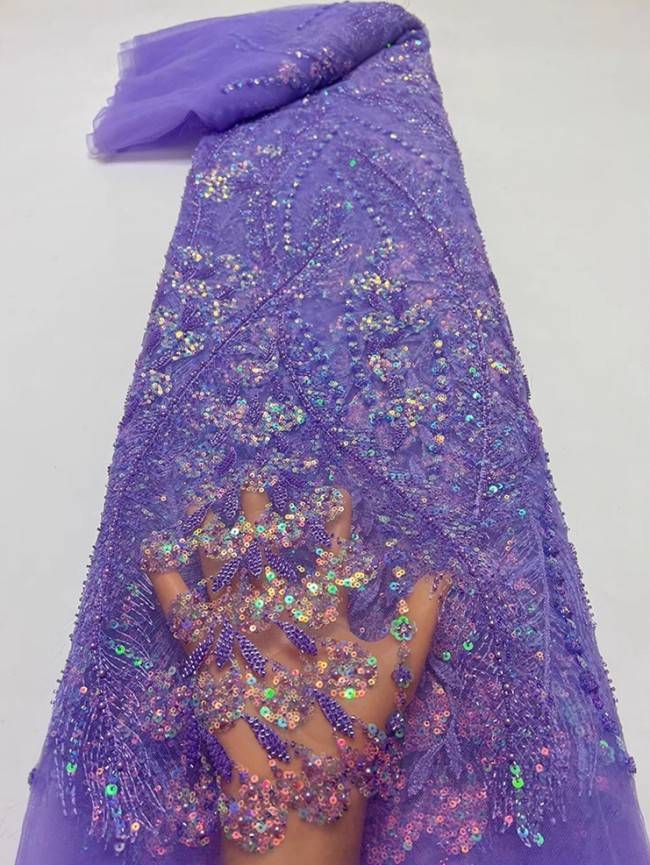 5 Yards Multi-Color Sequins Pearls Beaded Embroidered 3D Floral Lace Material Fabric ZT031