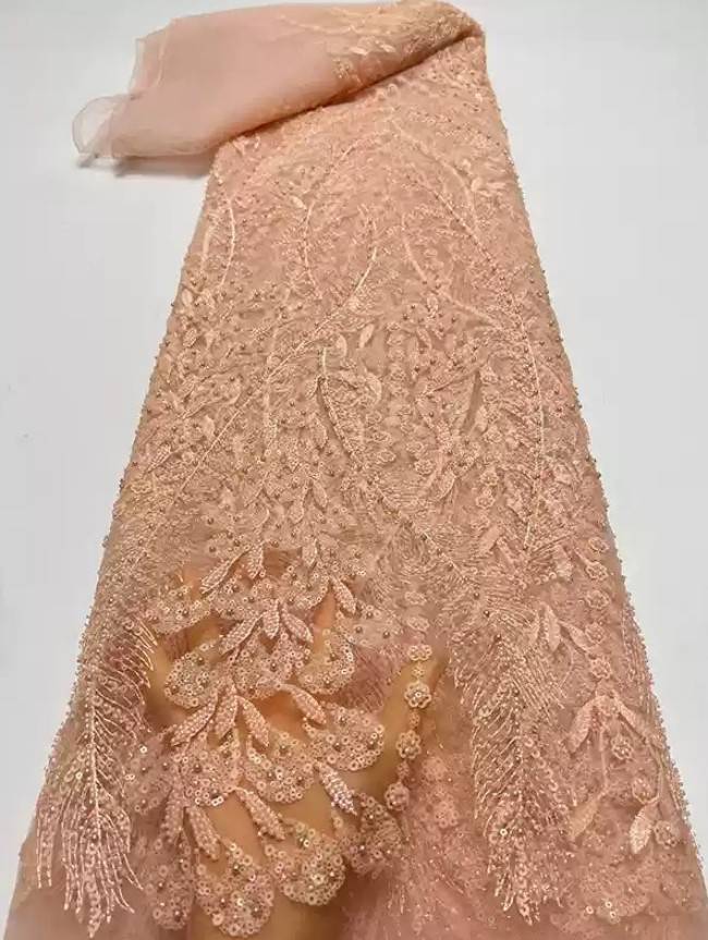 5 Yards Multi-Color Sequins Pearls Beaded Embroidered 3D Floral Lace Material Fabric ZT031