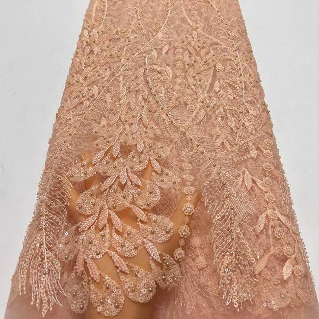 5 Yards Pearls Beaded Lace Material Fabric