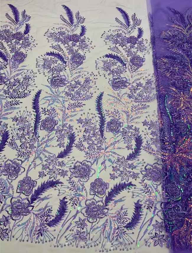 5 Yards Multi-Color Sequins Pearls Beaded Embroidered 3D Floral Lace Material Fabric ZT032
