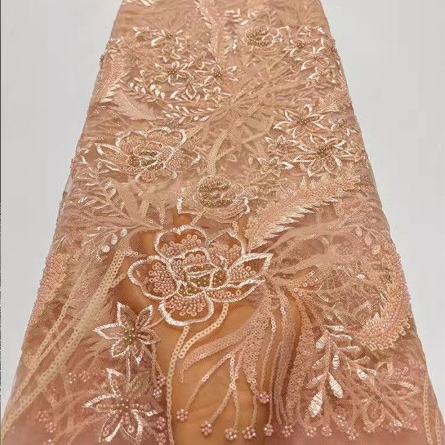 5 Yards Multi-Color Sequins Pearls Beaded Embroidered 3D Floral Lace Material Fabric ZT032
