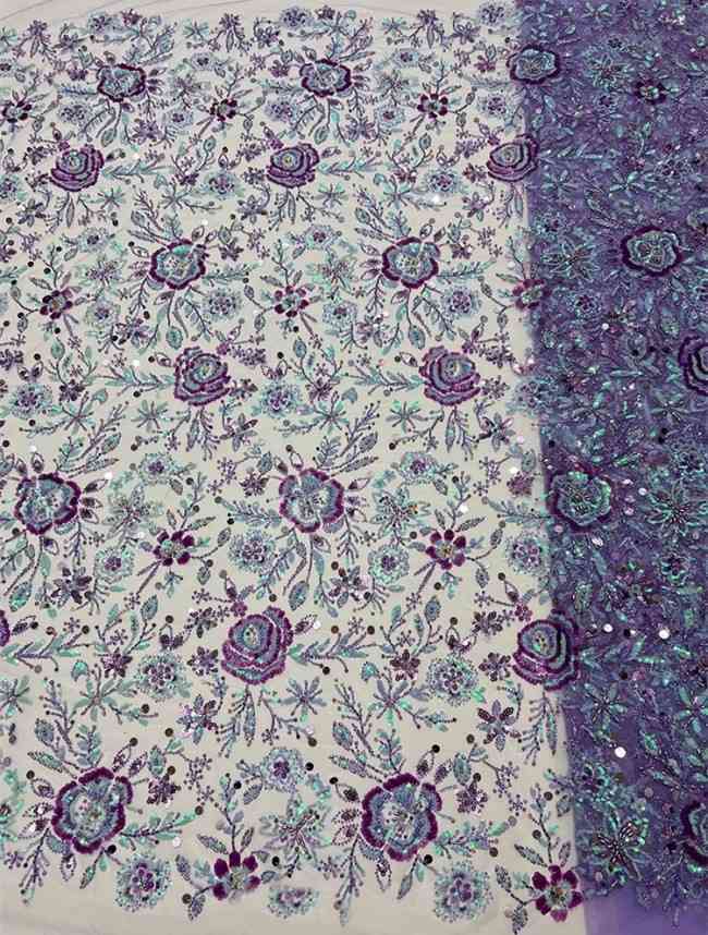 5 Yards Multi-Color Sequins Pearls Beaded Embroidered 3D Floral Lace Material Fabric ZT034