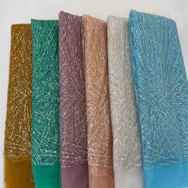 5 Yards Beaded Lace Material Fabric For Dressmaking
