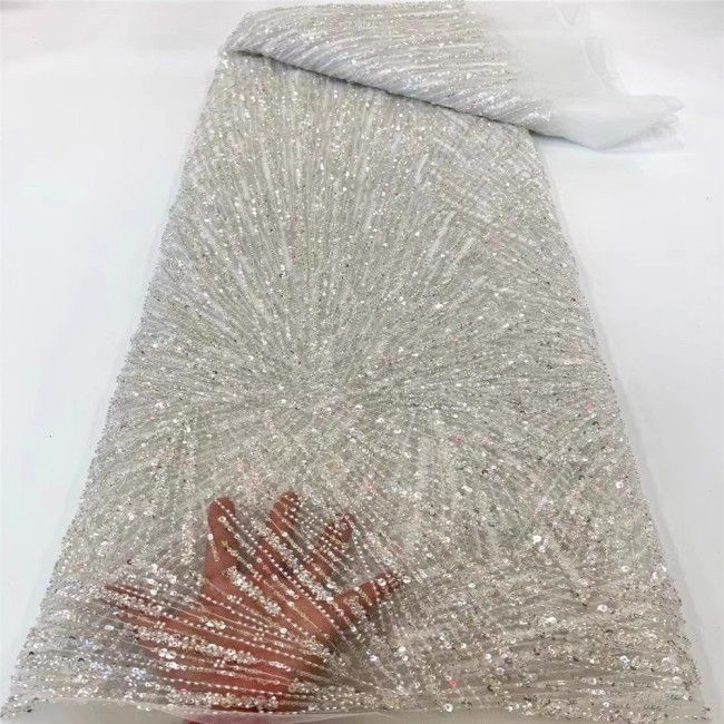5 Yards Beaded Lace Material Fabric