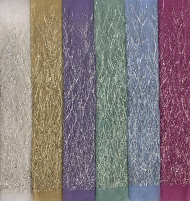 5 Yards White Beaded Bridal Lace Material Fabric For Dresses