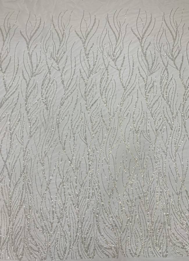 5 Yards White Beaded Bridal Lace Material Fabric For Dresses