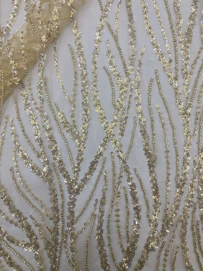 5 Yards White Beaded Bridal Lace Material Fabric For Dresses