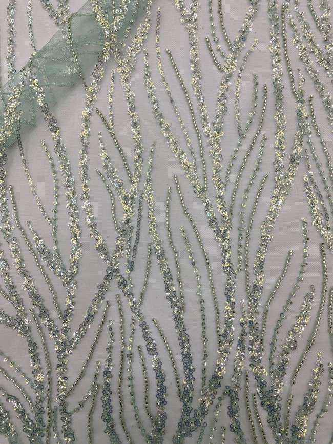 5 Yards White Beaded Bridal Lace Material Fabric For Dresses