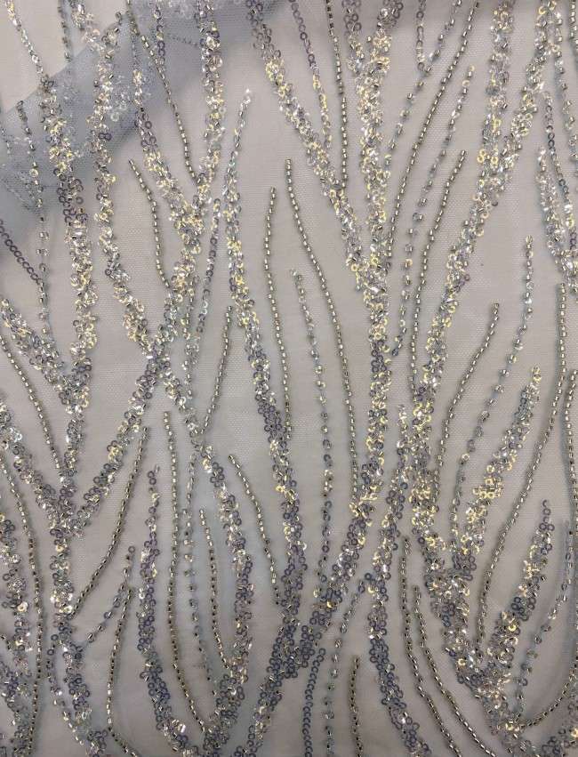 5 Yards White Beaded Bridal Lace Material Fabric For Dresses