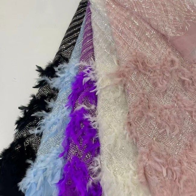 5 Yards Beaded Feather Lace Material Fabric JX468