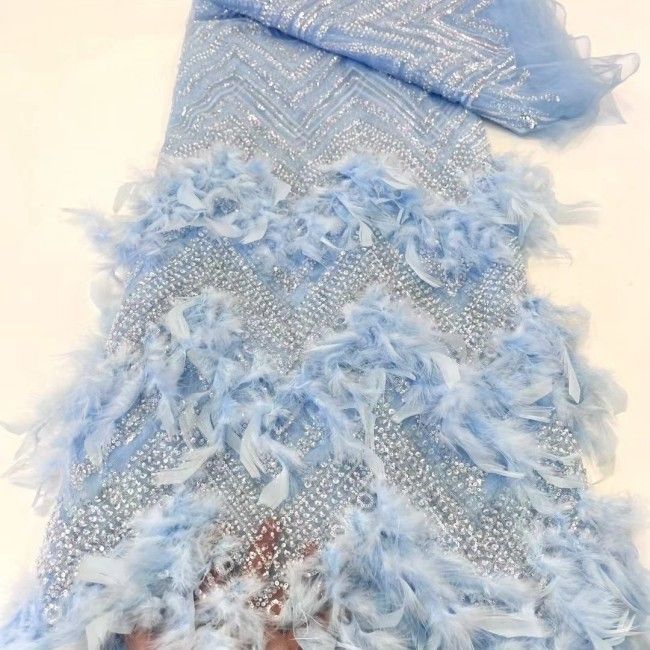 5 Yards Beaded Feather Lace Material Fabric JX468