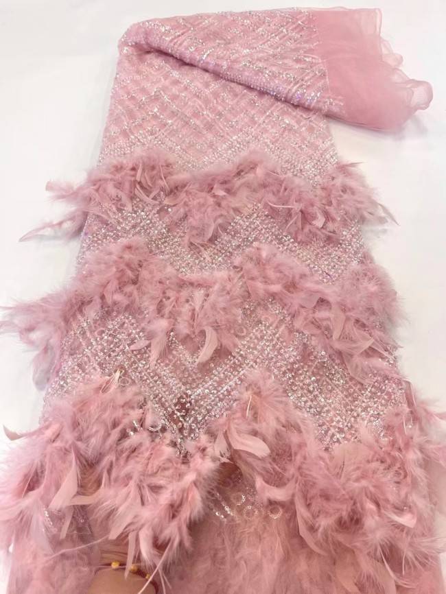 5 Yards Beaded Feather Lace Material Fabric JX468