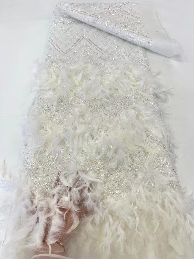 5 Yards Beaded Feather Lace Material Fabric JX468