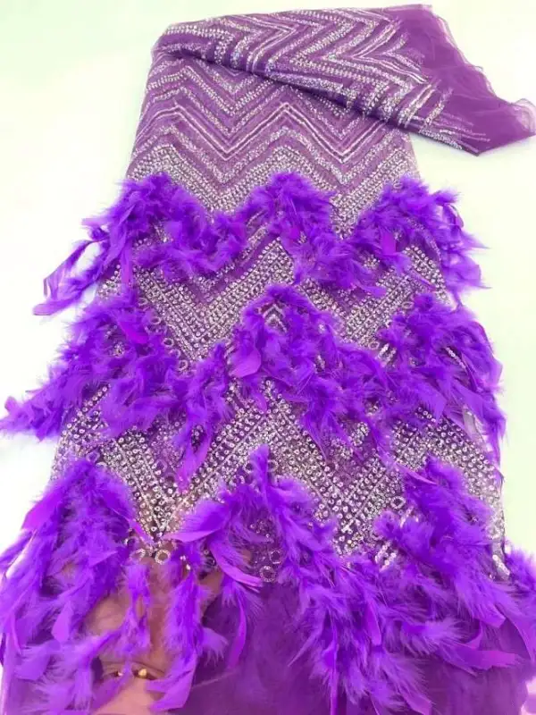 5 Yards Beaded Feather Lace Material Fabric JX468
