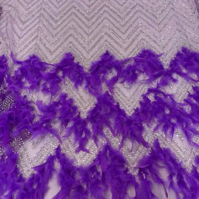 5 Yards Beaded Feather Lace Material Fabric JX468