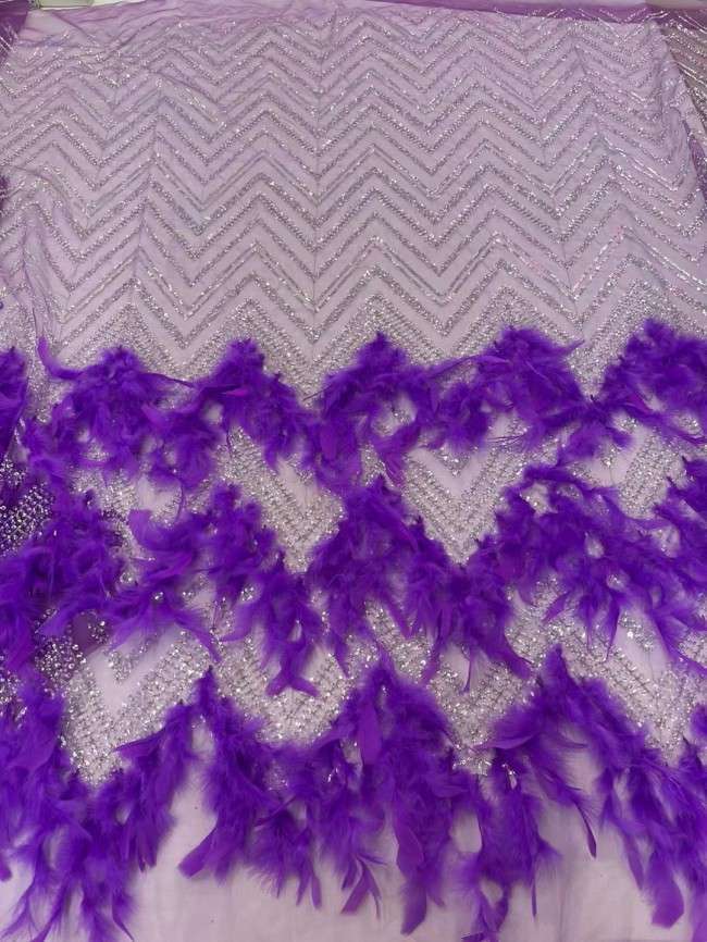 5 Yards Beaded Feather Lace Material Fabric