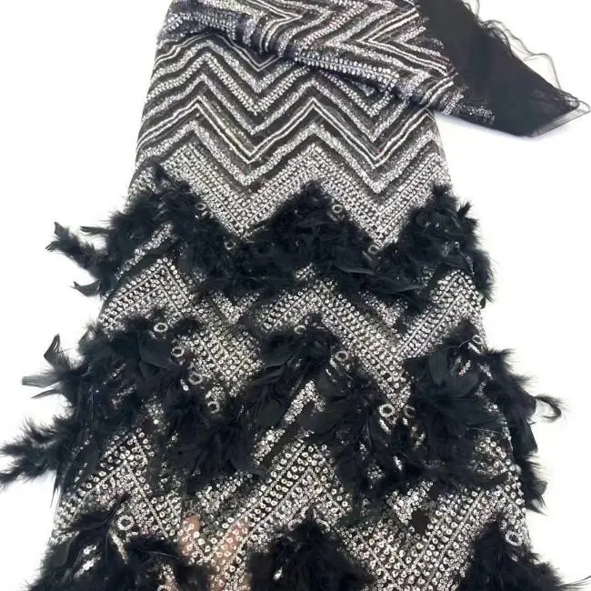 5 Yards Beaded Feather Lace Material Fabric JX468