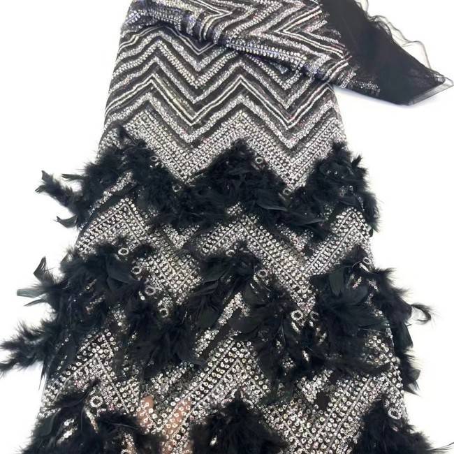 5 Yards Beaded Feather Lace Material Fabric JX468
