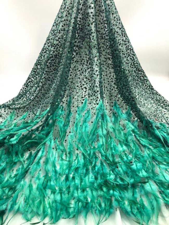 5 Yards Beaded 3D Feather Lace Material Fabric