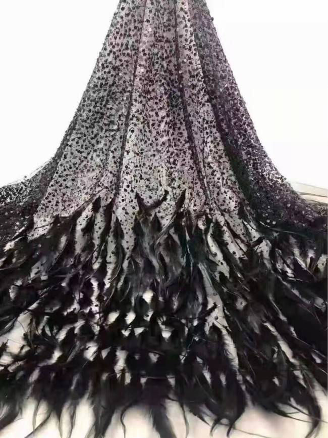 5 Yards Beaded 3D Feather Lace Material Fabric