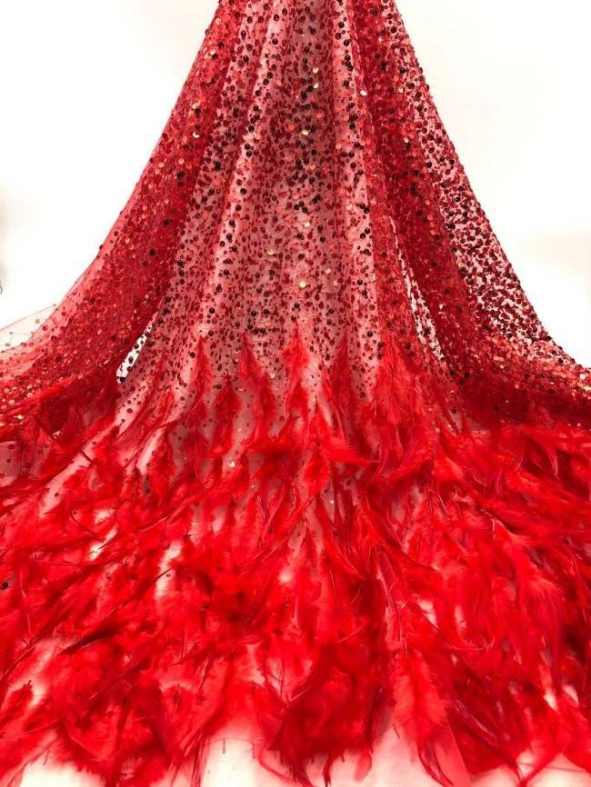5 Yards Beaded 3D Feather Lace Material Fabric