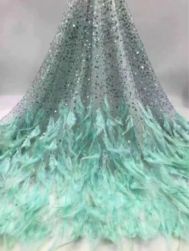 5 Yards Beaded 3D Feather Lace Material Fabric
