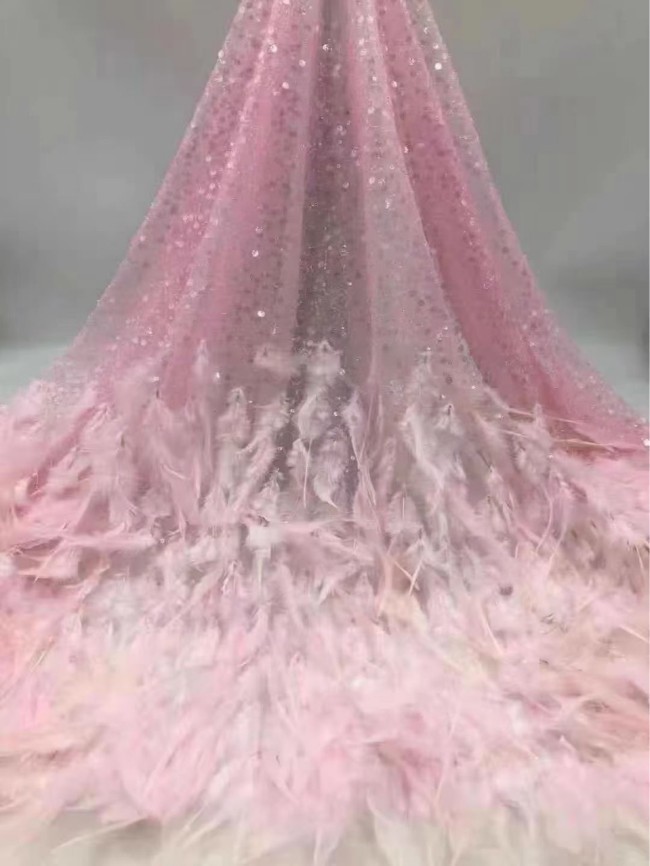 5 Yards Beaded 3D Feather Lace Material Fabric