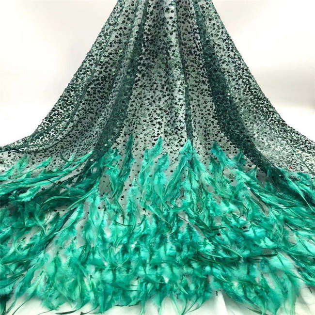 5 Yards Beaded 3D Feather Lace Material Fabric
