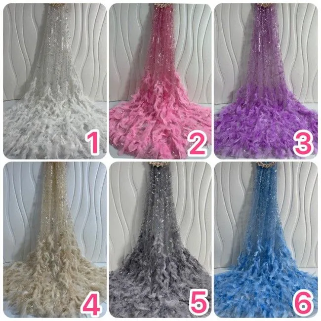 5 Yards Beaded Feather Lace Material Fabric